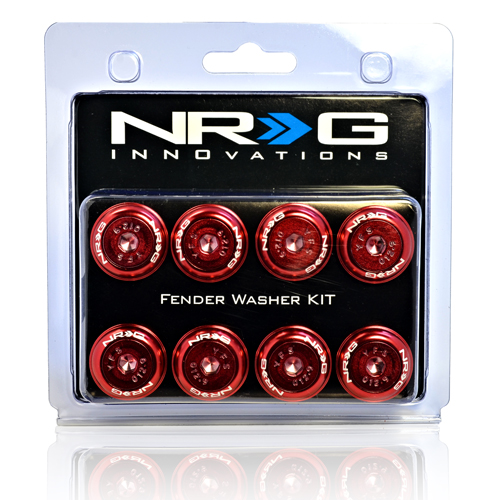 NRG  Fender Washer Kit, Set of 8, Red with Color Matched Bolts, Rivets for Plastic